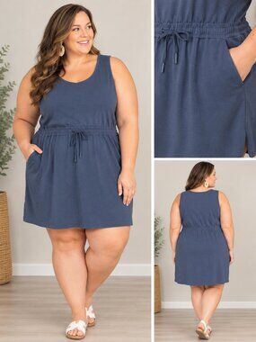 Member’s Mark Women's Sleeveless Drawstring Waist Dress in Dusty Blue, Size XXL
